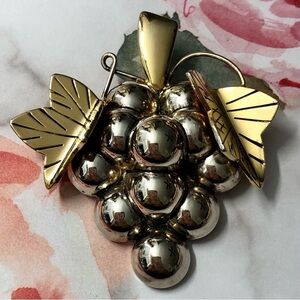 SILVER PLATED GOLD TONE GRAPES BROOCH PENDANT